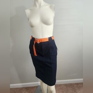 Lauren Ralph Lauren Denim Skirt Size 6 Dark Indigo Belted‎ Utility Pencil Jean